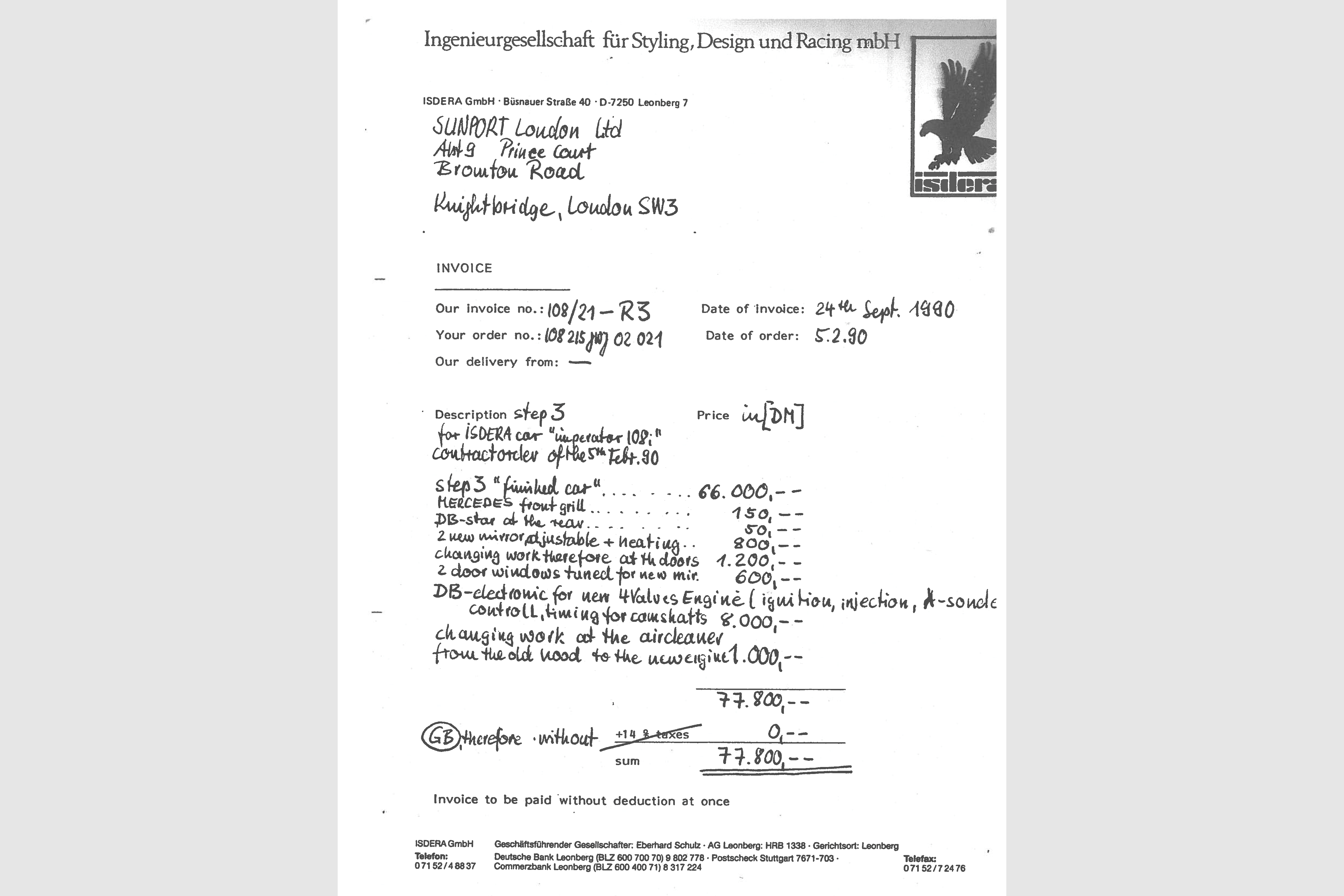 1991 Isdera Imperator 108i  , SILVER, VIN W09108215KWJ02021, MILEAGE 1916