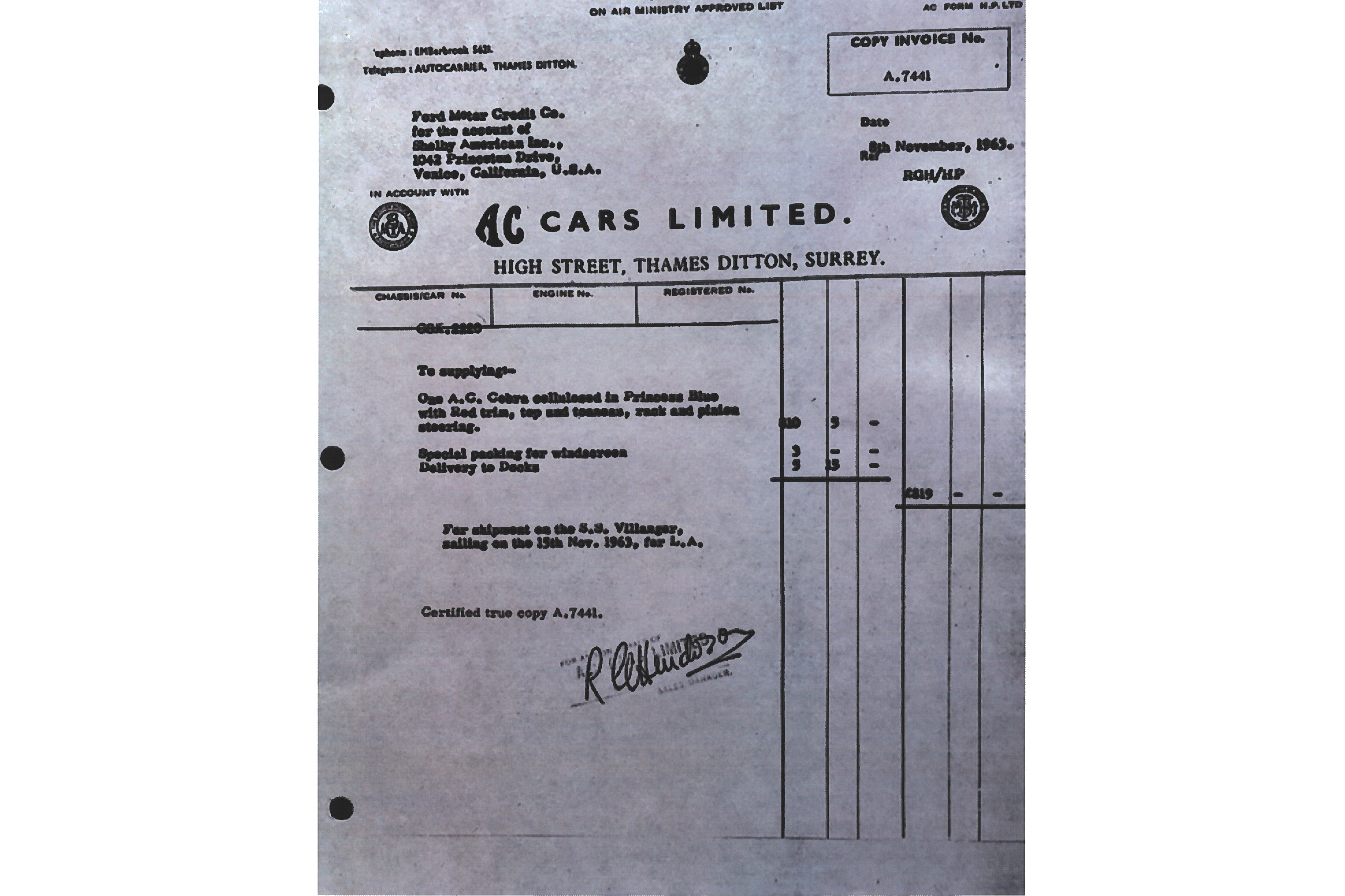 1964 Shelby 289 Cobra , BLACK, VIN CSX2220, MILEAGE 26846