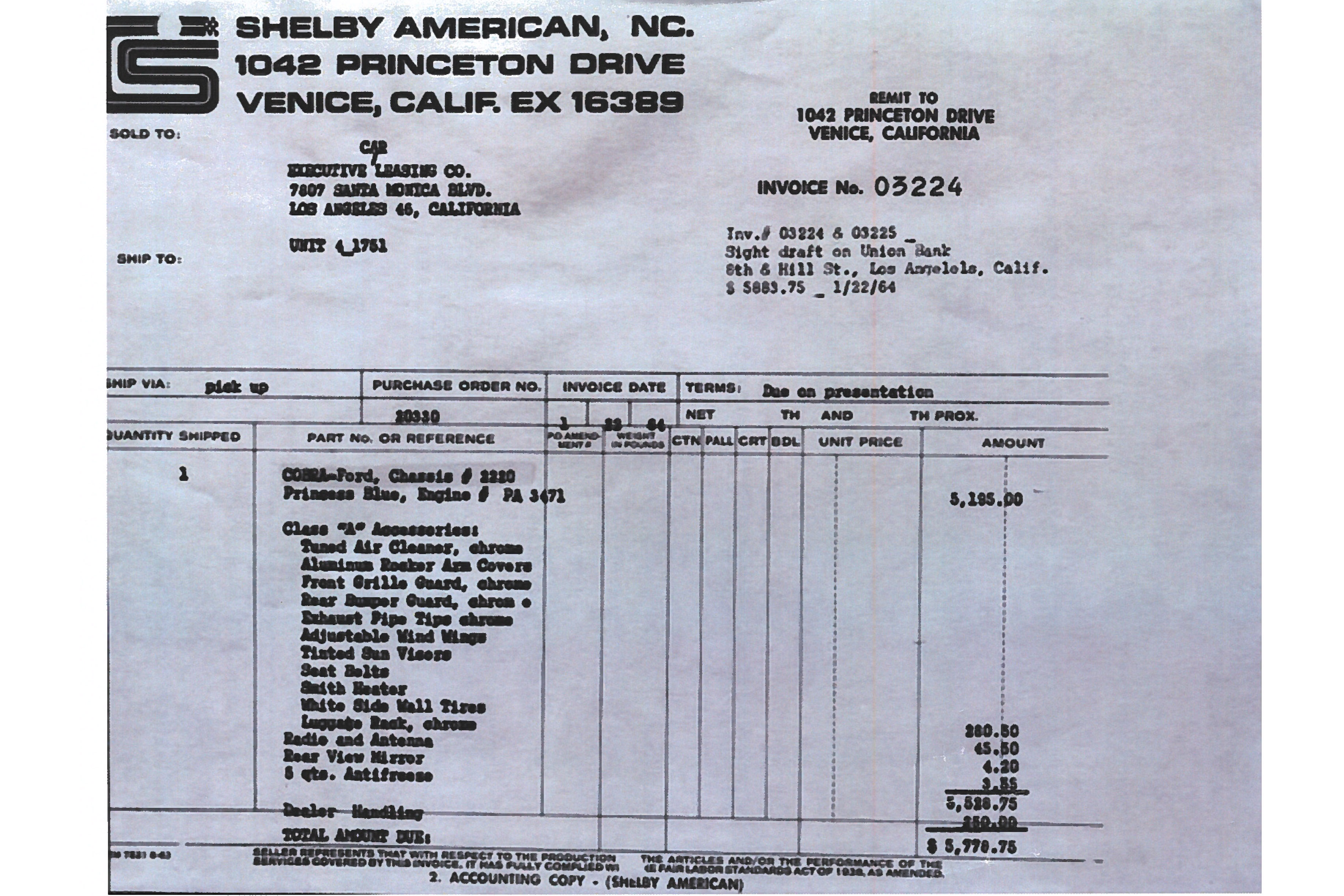 1964 Shelby 289 Cobra , BLACK, VIN CSX2220, MILEAGE 26846