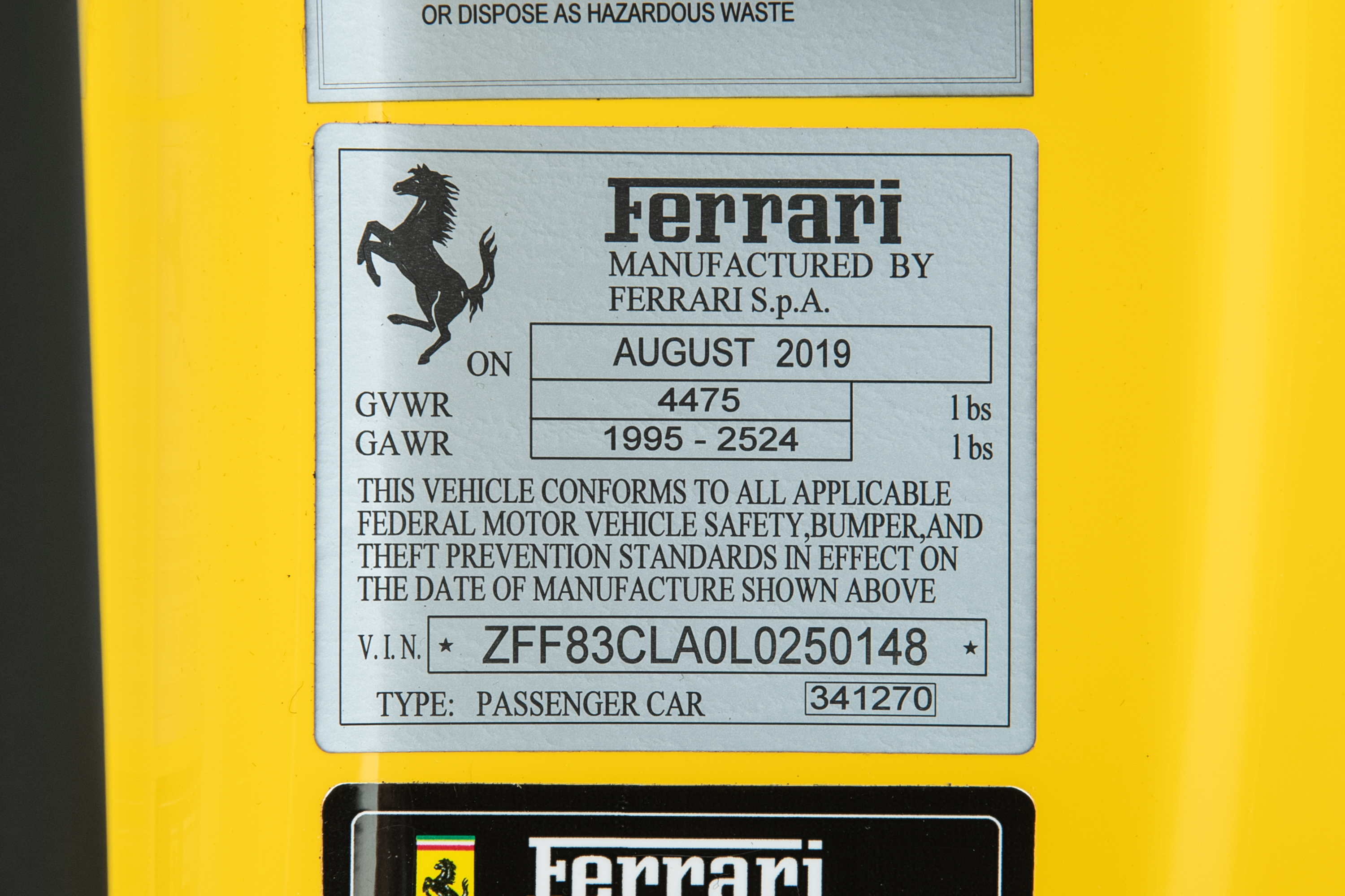 2020 Ferrari 812 Superfast , GIALLO MODENA YELLOW, VIN ZFF83CLA0L0250148, MILEAGE 147
